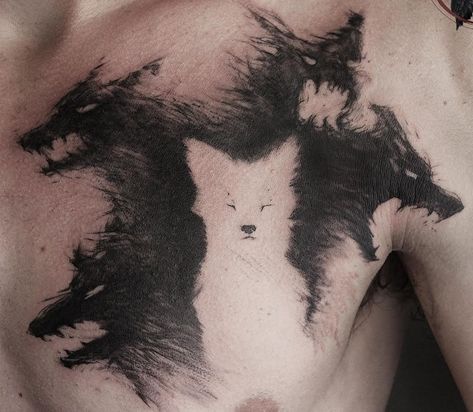 Spooky Wolf Tattoo, Shadow Wolf Tattoo, Wolf With Wings Tattoo, Wolf Shadow Tattoo, Wolf Teeth Tattoo, Werewolf Tattoo Symbol, Demon Fox Tattoo, Jackal Tattoo, Dark Wolf Tattoo