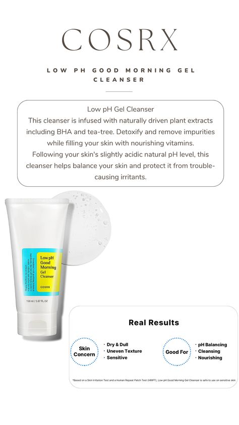 Low pH Good Morning Gel Cleanser: Cleanse daily with this gentle and effective gel type cleanser day and night, removing impurities while strengthening your skin barrier. #Amazonaffiliate#Amazonaffiliatelink#Skincaretips#Koreanskincare#Facecleanser#Skincareproducts#Skincareroutine#Glowingskin#Glassskin#Healthyskin#Viralskincare. Korean Gel Cleanser, Cosrx Low Ph Good Morning Gel Cleanser, Low Ph Good Morning Cleanser, Good Morning Cleanser, Clear Skin Care Routine, Good Morning Gel Cleanser, Cosrx Low Ph, Morning Cleanser, Good Morning Call