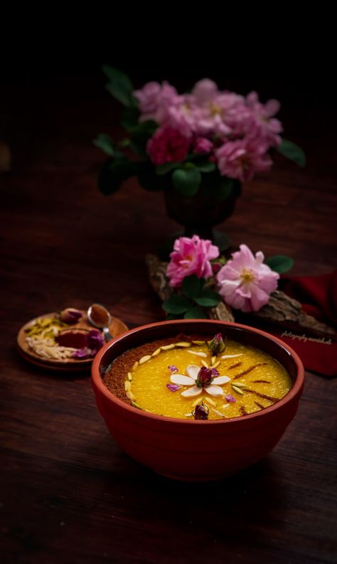 Iranian Food Photography, Sholeh Zard, Persian Desserts, Iran Food, Iranian Food, Persian Food, Food Dessert, Photography Camera, Dark Photography