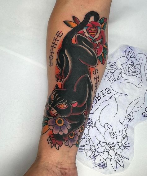 Ever needed a cover up? Israel and his love for traditional tattoos will save your day! Swipe to see whats under 🤩 Get yours, cover or not by filling out the form on our website or send an email to info@thetattoogarden.nl 🌿♥️ Panther Traditional Tattoo, Traditional Tattoo Cover Up, Crawling Panther, Traditional Panther, Traditional Panther Tattoo, Black Panther Tattoo, Web Tattoo, Panther Tattoo, 13 Tattoos