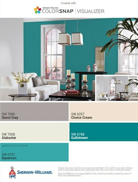 Teal Dining Room, Teal Wall Colors, Dining Room Teal, Front Room Decor, Coastal Paint Colors, Wall Color Combination, Teal Decor, Casa Clean, Living Room Wall Color