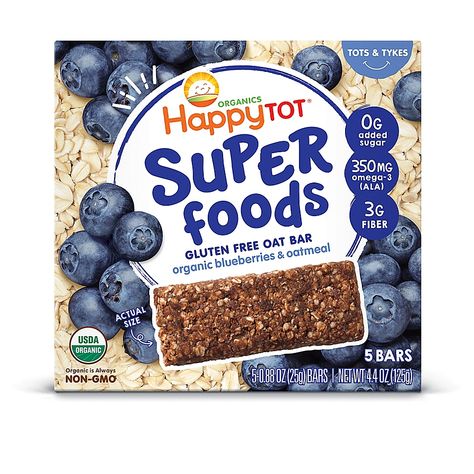 Happy Baby Happy Tot 5-Pack Super Foods Blueberry And Oatmeal Bars - Give your little one fiber and nutrients with the Happy Tot Super Foods Oat Bars. Each gluten-free and organic bar is a wonderful healthy snack for your growing little one for a nutritious and delicious bite on the go. Oatmeal Flavors, Sunflower Butter, Blueberry Oatmeal, Organic Blueberries, Soft Bakes, Oat Bars, Oatmeal Bars, Super Foods, Toddler Snacks