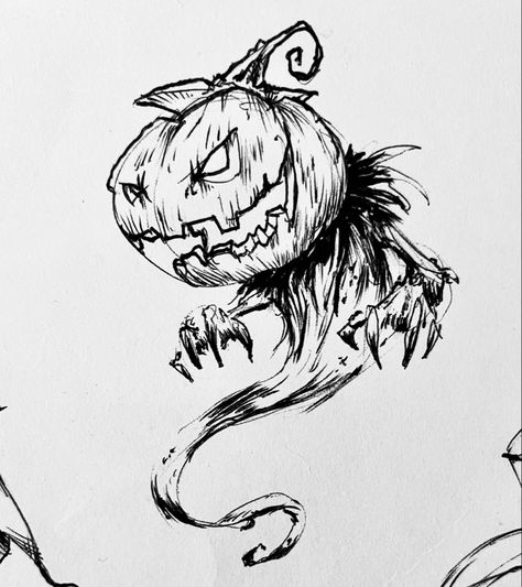 Scary Halloween Drawings Easy, Halloween Sketch Ideas, Scary Halloween Drawings, Halloween Sketches, Zombie Tattoo, Pumpkin Sketch, Satanic Tattoos, Pumpkin People, Terror Art