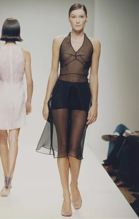 SS 1995 Womenswear | PRADA 90s Fashion Show, Prada Runway, Sheer Slip Dress, 90s Runway Fashion, Aria Montgomery, Prada Spring, Womenswear Fashion, Corset Mini Dress, Grunge Look