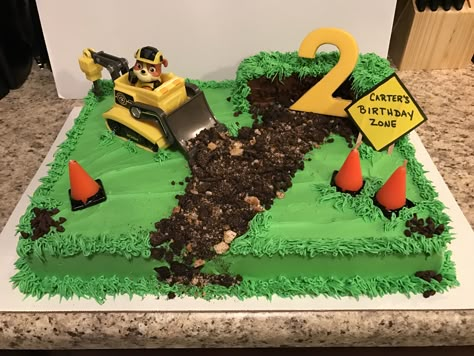 Paw Patrol Rubble Birthday cake Paw Patrol Construction Cake, Paw Patrol Dirt Cake, Paw Patrol Rubble Birthday Cake, Paw Patrol Rubble Birthday Party, Rubble Birthday, Rubble Birthday Party Ideas, Rubble Cake Paw Patrol, Rubble On The Double Party, Rubble And Crew Birthday Cake