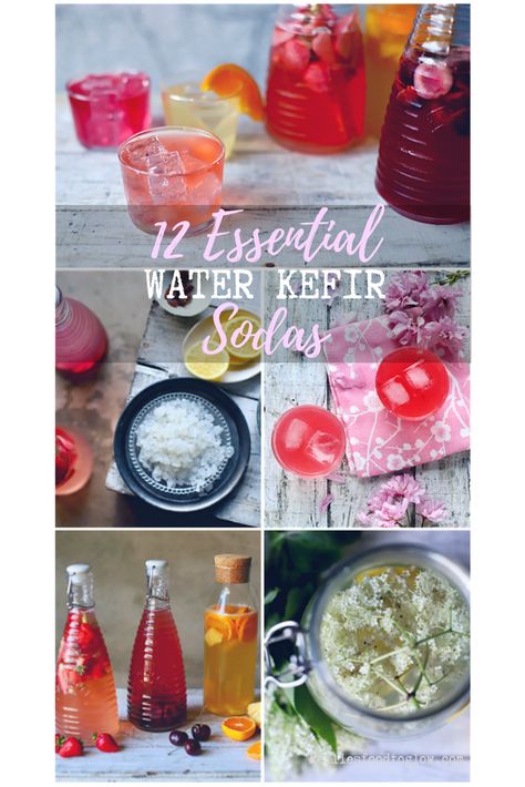 12 Essential Water Kefir Sodas for Summer - easy, delicious and probiotic - food to glow Keifer Water Recipes, Water Keifer Recipes, Water Kefir Soda, Water Kefir Flavors, Probiotic Soda Recipe, Kiefer Recipes, Water Keifer, Water Kefir Recipes, Kefir Flavors