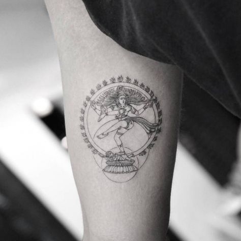 Nataraja tattoo on the right inner arm. #tattoos #backtattoos #tattooideas Nataraja Tattoo Design, Nataraja Tattoo, Tattoo In Hand, Kali Tattoo, Shiva Nataraja, Hindu Tattoos, Yoga Tattoos, Shiva Tattoo, Tattoo Now