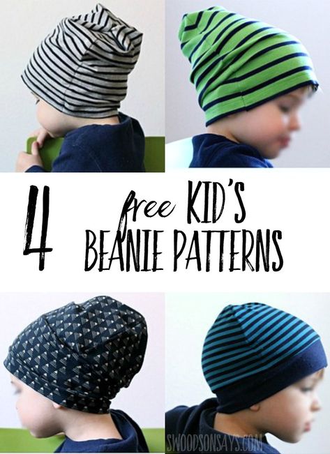 Knit beanies are trendy and comfy - check out 4 free kid's beanie sewing patterns tested out and sewn up! Great knit sewing patterns for beginners, beanies are perfect gifts to sew for kids and fun to make. #freesewingpatterns #sewing Syprosjekter For Nybegynnere, Boy Sewing, Sewing Courses, Hat Patterns To Sew, Pants Sewing Pattern, Kids Beanies, Beginner Sewing Projects Easy, Sewing Projects For Kids, Sewing Patterns For Kids