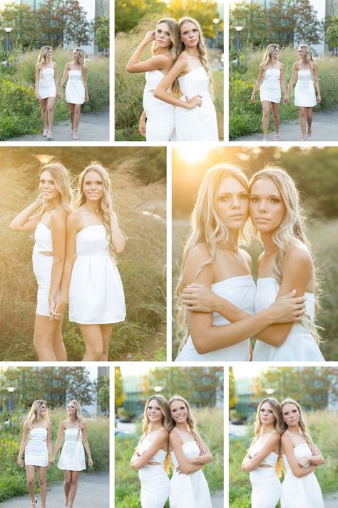 Best Friends Photography Poses, Twins Photoshoot Ideas Adults, Two Sisters Photoshoot Poses, Senior Pics For Twins, Twin Picture Ideas Teenage, Sister Picture Ideas Sibling Poses, Twin Sister Photoshoot Ideas, Senior Picture Ideas For Twins Sister Poses, Poses For Twins Sisters