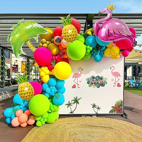 Summer Party Hawaiian Ballon Decorations, Luau Party Balloon Arch, Tropical Party Balloons, Luau Balloon Arch, Tropical Balloon Garland, Summer Balloon Garland, Hawaiian Theme Balloon Garland, Luau Balloon Arch Palm Trees, Aloha Party Decorations