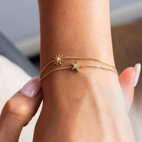 Star Bracelet Gold, Bracelet Ideas Gold, Friendship Bracelets Gold, Minimal Gold Bracelet, Customized Bracelets, Sun Bracelet, Bracelets Simple, Bracelet Minimal, Minimal Bracelet