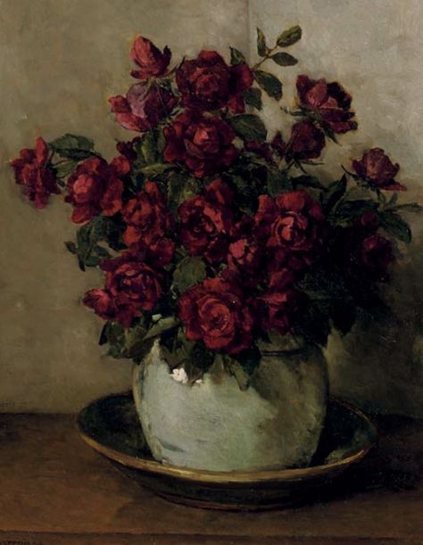 Romantism Art Romanticism, Red Painting Aesthetic, Ruby Painting, Romanticism Aesthetic, Flower Oil Paintings, Dark Red Roses, Rose Oil Painting, Victorian Paintings, Rennaissance Art