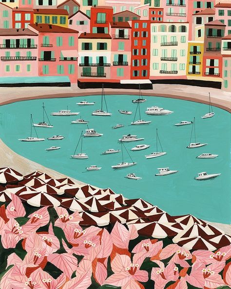 Anisa Makhoul France Illustration, South France, Nautical Inspiration, I Just Realized, Travel Painting, Kawaii Illustration, Nice France, Travel Illustration, The South Of France