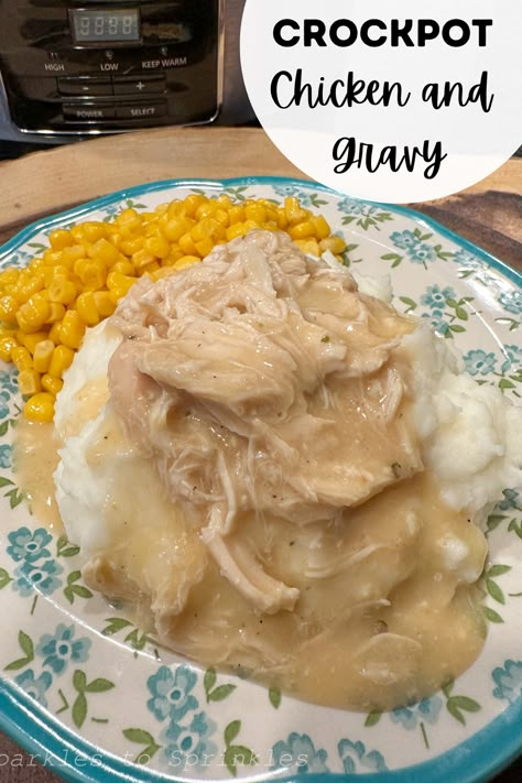 Crockpot Chicken And Gravy is the perfect comfort dish that combines minimal ingredients to create a rich, flavorful dish that is easy to throw together even on your busiest nights as it combines tender chicken and a creamy, savory gravy that is served over a bed of mashed potatoes. It is a quick and easy meal that is ready when you are. Crockpot Chicken And Mashed Potatoes, Chicken Over Mashed Potatoes Crock Pot, Chicken Potatoes Crockpot, Cream Chicken Recipes Crock Pots, Chicken Gravy Over Biscuits Recipe, Chicken Manhattan Recipe, Crockpot Chicken And Gravy Recipes, Chicken And Gravy Crockpot Recipes, Creamy Chicken Recipes Crock Pots