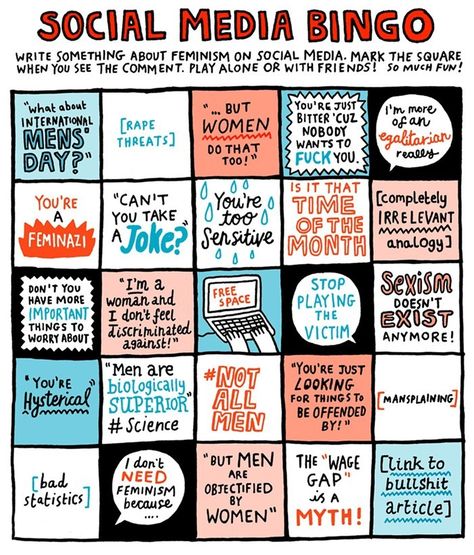 Let's Play Feminist Social Media Bingo! By @gemmacorrell Gemma Correll, Social Justice Warrior, Intersectional Feminism, Women's Rights, Equal Rights, Womens Rights, Social Justice, Book Activities, Bingo