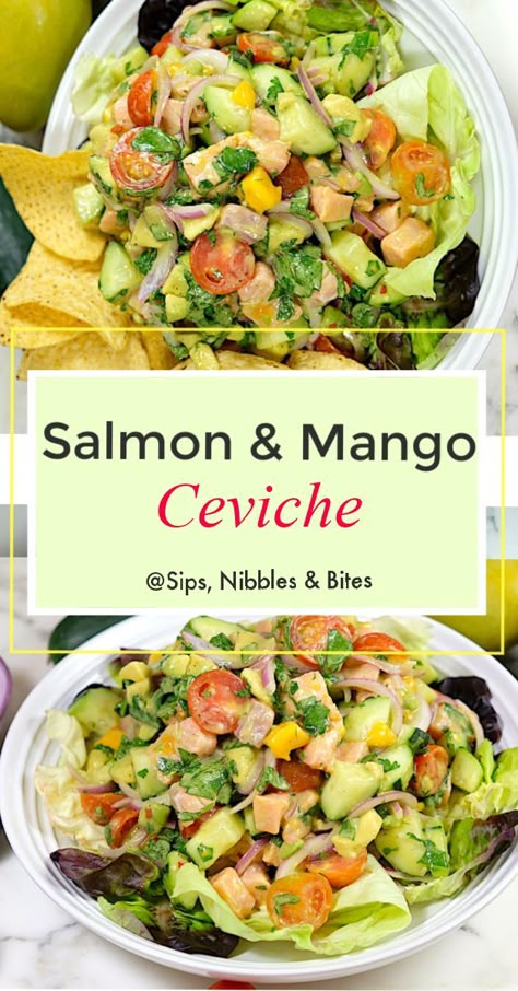 Ceviche Recipe Salmon, Salmon Ceviche Recipe, Peruvian Ceviche Recipe, Mango Ceviche Recipe, Mango Ceviche, Refreshing Summer Dinners, Salmon Mango, Salmon Ceviche, Salmon Snack