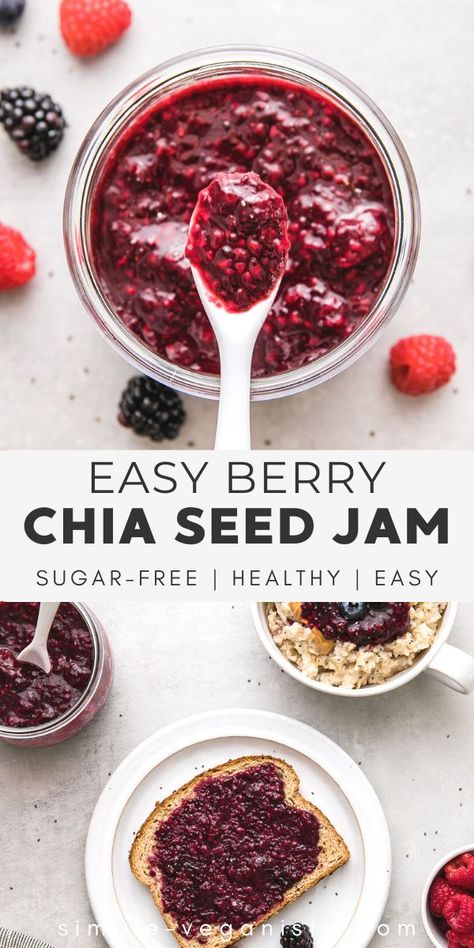 Easy Chia Jam, Chia Jam Recipe Sugar Free, Cooked Fruit Recipes Healthy, Chia Jam Recipe Healthy, Berry Chia Jam, Chia Seed Jam Frozen Fruit, Chia Berry Jam, Chia Seed Jelly, Chia Seed Jam Sugar Free