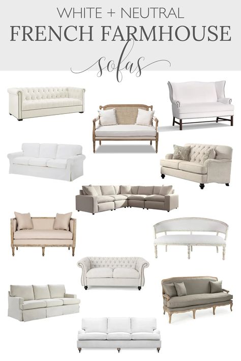 Are you looking to buy a living room sofa? This shopping guide full of discount sofas will help you find the best French farmhouse couch. Farmhouse Sofas, Modern Parisian Bedroom, French Country Home Interiors, French Farmhouse Living Room, Modern French Farmhouse Decor, French Country Sofa, French Style Sofa, Farmhouse Couch, Discount Sofas