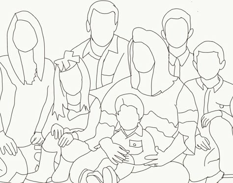 Family Template Drawing, Family Outline Drawing, Family Portrait Drawing Ideas, Family Drawing 5 Members, Happy Family Drawing Sketch, Line Art Family Of 4, Family Picture Drawing, Digital Family Portrait Illustration, Drawn Family Portrait