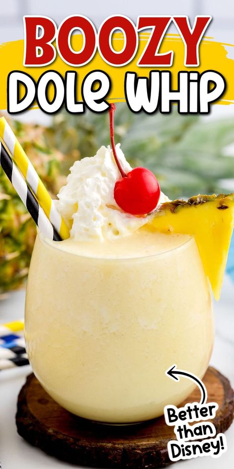 Pineapple Dole Whip Drink, Nostalgia Slushie Machine Recipes, Dole Whip Margarita Recipe, Summer Frozen Drinks Alcohol, Dole Pineapple Whip Recipe, Easy Frozen Cocktail Recipes, Pineapple Mixed Drinks, Pineapple Beverages, Pineapple Drinks Alcohol