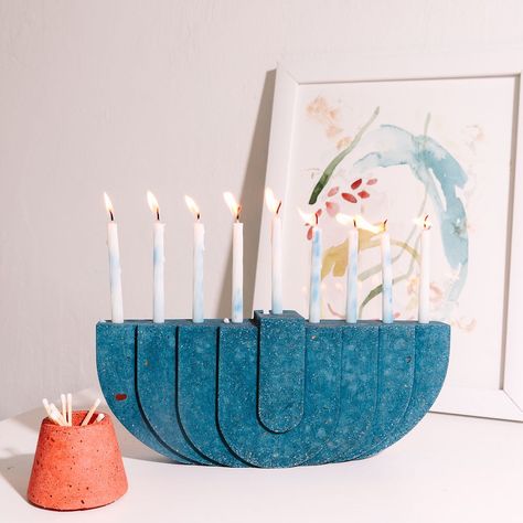 Concrete Work, Concrete Material, Art Deco Motifs, Being Unique, Chanukah Decor, Gay Pride Gifts, Hanukkah Candles, Modern Candle Holders, Seder Plate