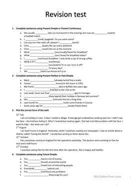 Revision test Esl Printables, Active Voice, Sentence Examples, Complete Sentences, Reading Comprehension Activities, Present Perfect, Past Tense, Comprehension Activities, Esl Worksheets