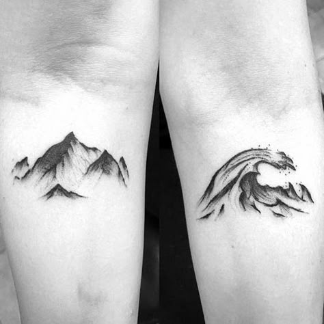 40 Mountain Wave Tattoo Ideas For Men - Nature Designs Mountain And Waves Tattoo, Waves Tattoo Ideas, Mountain Wave Tattoo, Element Tattoo, Wave Tattoo Design, Dragons Tattoo, Tattoo Tree, Tree Mountain, Wave Tattoo