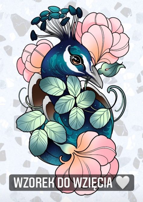 Neotraditional Peacock Tattoo Design, Peacock Neotraditional Tattoo, Neotraditional Tattoo Art, Neo Traditional Animals, Neo Traditional Animal Tattoo, Neo Trad Flowers, Neo Traditional Flowers, Neo Traditional Tattoos Flower, Neo Trad Tattoo Design