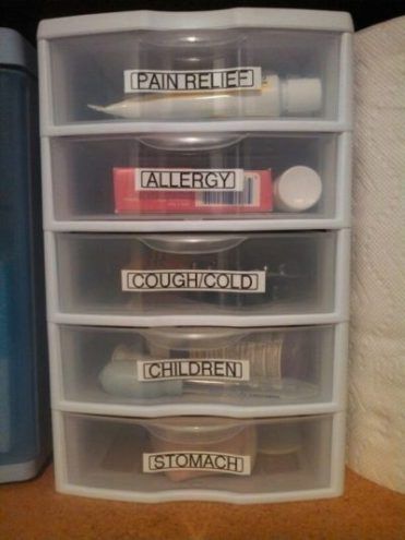 Use labeled plastic containers to organize your medicine. Organiser Son Dressing, Medicine Cabinet Organization, Medicine Organization, Kitchen Clutter, Bathroom Themes, Organize My Life, Organisation Hacks, House Organization, Apartment Organization