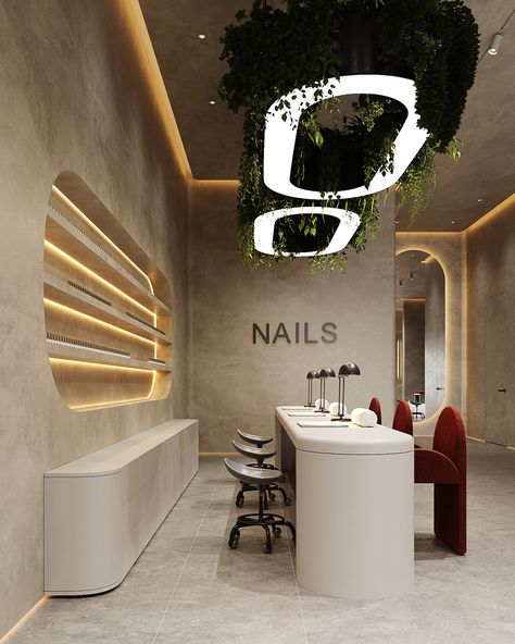 Design interior nails salon :: Behance Interior Design For Salon, Beauty Space Ideas, Beauty Salons Designs, Private Nail Salon, Small Salon Aesthetic, Nail Lounge Interior, Luxury Nail Salon Aesthetic, Nail Salon Inspiration, Basement Nail Salon Ideas