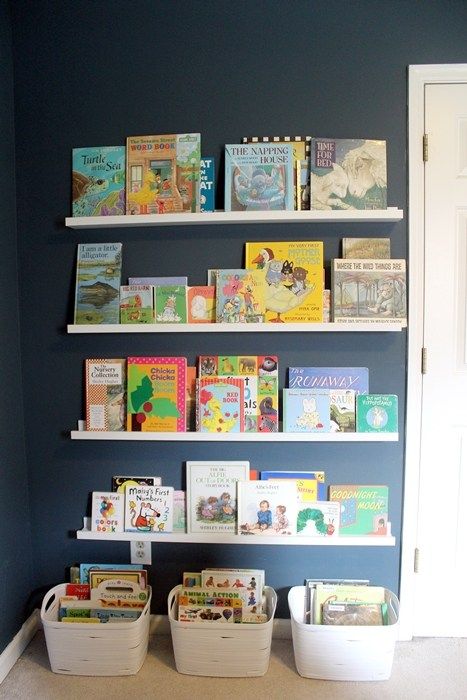 Ikea Ribba Book Ledges for Abe's New Nursery Book Ledges Nursery, Ikea Book Ledge, Nursery Book Ledge Wall, Nursery Book Ledge, Ikea Book Wall Shelf, Book Ledge Nursery, Ikea Mosslanda Bookshelves, Toddler Room Book Storage, Mosslanda Bookshelf