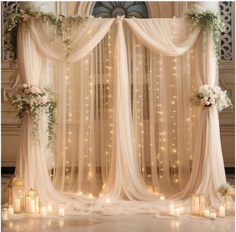 Wedding Decoration For Home, Wedding Place Decoration, Wedding Arch With Fairy Lights, Champaign Wedding Decor, Photobooth Balloon Backdrop, Desi Wedding Backdrop, Champagne Theme Party Decor, Photo Display For Wedding, Masquerade Photo Backdrop