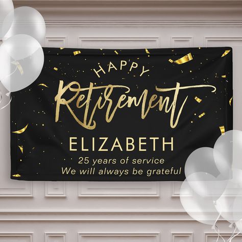 Happy Retirement Banner, Retirement Banner, Retirement Party Gifts, Name Banner, Happy Retirement, Name Banners, Gold Confetti, Kids Nursery Decor, Retirement Parties