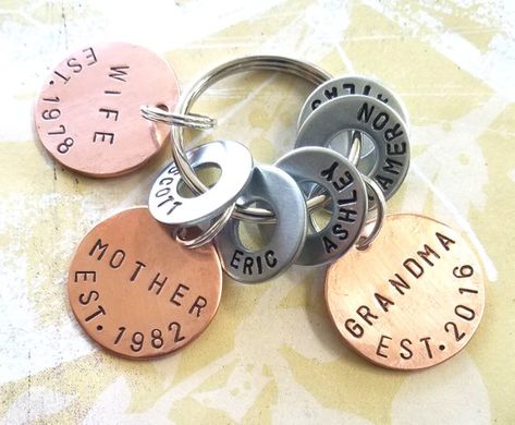 Mother's Day Hand Stamped Round Disc Jewelry, Silver Hand Stamped Necklace For Mom, Stamped Silver Charm Necklace For Mom, Silver Hand Stamped Necklace For Mother's Day, Hand Stamped Silver Name Necklace For Mother's Day, Metal Stamping Diy, Hand Stamped Cuff Bracelet, Personalized Grandma Gifts, Hand Stamped Metal