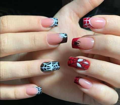 Spiderman Nails, Marvel Nails, Winter Nail Art Designs, Bow Nail Designs, Cute Spring Nails, Girly Acrylic Nails, Vibrant Nails, Nails Set, Really Cute Nails