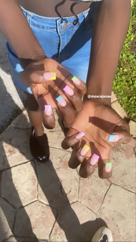 pastel , nails , black girl nails , cute nails Pastel Easter Nails French, Pastel Square Nails, Trendy Adjustable Pastel Jewelry, Pastel Nails With Charms, Pastel Nail Extensions, Pastel Skittle Nails, Playful Pastel Jewelry With Colorful Beads, Classy Acrylic, Classy Acrylic Nails