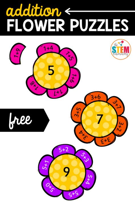 Addition Flower Puzzles - The Stem Laboratory Flower Math, Free Math Centers, Mathematics Activities, Flower Puzzles, Phonics Rules, Math Centers Kindergarten, Math Groups, Math Lesson Plans, Math Work