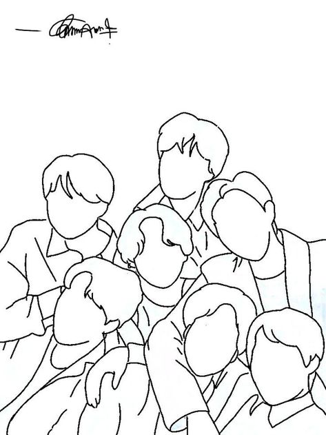 Bts Army Drawings Easy, Bts Outline Drawing, Bts Line Art Drawing, Bts Drawings Easy Cute, Bts Easy Drawing, Line Art Drawings Aesthetic, Bts Drawings Easy, Bts Line Art, Kpop Line Art Drawing