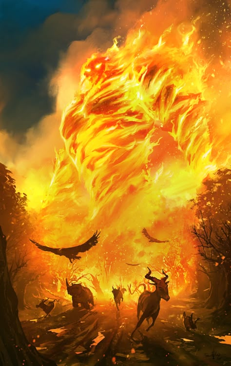 ArtStation - Fire Sentinel, Fran Fdez Fire Demon, Creature Artwork, Greek Mythology Art, Spirited Art, Fire Powers, Fire Art, Fantasy Races, Monster Concept Art, Demon Art