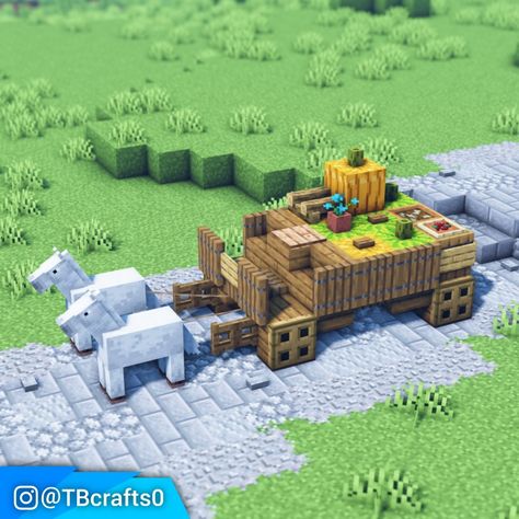 Check out my Instagram page for more Minecraft Designs! Minecraft Traveling Cart, Minecraft Wagons And Carts, Minecraft Wagon, Minecraft Cart, Pirate Minecraft, Medieval Wagon, Wagon Ideas, Minecraft Building Guide, Minecraft Banner