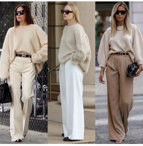 Cream Trousers Outfit, Cream Jeans Outfit, Cream Pants Outfit, Outfit Minimalista, Outfit Pantalon, Beige Outfits, Outfits Bonitos, Workwear Capsule Wardrobe, Dress Pants Outfits