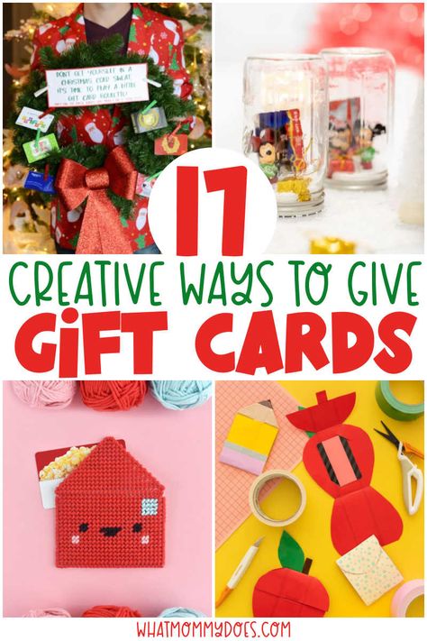 How to Give Gift Cards as Gifts {Gift Card Gift Ideas} - What Mommy Does Creative Giftcard Gifts, Teacher Gifts With Gift Cards, Teacher Christmas Gift Ideas Giftcard, Gift Card Presentation For Teachers, Target Gift Card Ideas, Creative Gift Card Packaging, Fun Ways To Give Gift Cards At Christmas, Gift Card Packaging Ideas, How To Give Gift Cards Ideas Creative