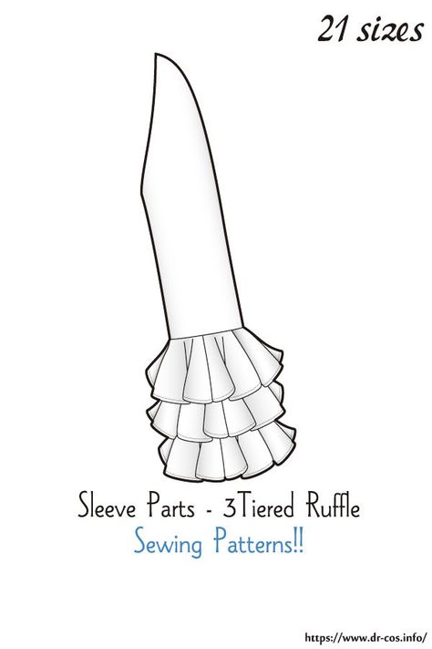 This is the pattern of 3-Tiered Ruffle Sleeve. cm size(A4 size) Armhole size 36cm-56cm Ruffle Sleeves Pattern, Tiered Sleeve, Origami Fashion, Sewing Doll Clothes, Sewing Dolls, Sleeve Pattern, Paper Pattern, Sewing Patterns Free, Sleeves Pattern