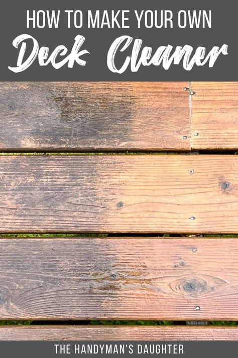 This homemade deck cleaner is safe for plants and pets! Get your deck sparkling clean this summer with this easy to make deck wash! After a long winter, your deck … Deck Cleaner Homemade, Wood Deck Cleaner, Deck Staining, Deck Wood, Deck Cleaner, Outdoor Decking, Deck Restoration, Simple Deck, Deck Cleaning