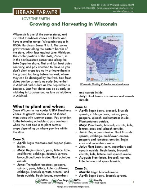 This guide provides key steps and information for everything you need to know about growing and harvesting in Wisconsin. https://files.ufseeds.com/uploads/Wisconsin.pdf Zone 7b Planting Schedule North Carolina, Wisconsin Gardening, Wisconsin Garden, Kansas Planting Guide, Gardening Wisconsin, Michigan Planting Calendar, When To Transplant Seedlings, Vegetable Planting Calendar, Growing Calendar