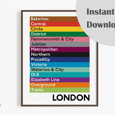 Instant Download, Print, and Decorate, Super Easy and Convenient!
London Underground with Elizabeth Line added, Overground Tram DLR Instant Download, Now Available!
Celebrate the simple beauty of your favorite subway with this minimalist artwork, with modern style and is the perfect accent for any living room, studio, bar or basement! London Underground Art, Elizabeth Line, Living Room Studio, London Overground, Underground Art, Room Studio, Paper Light, Minimalist Artwork, Colorful Abstract Painting