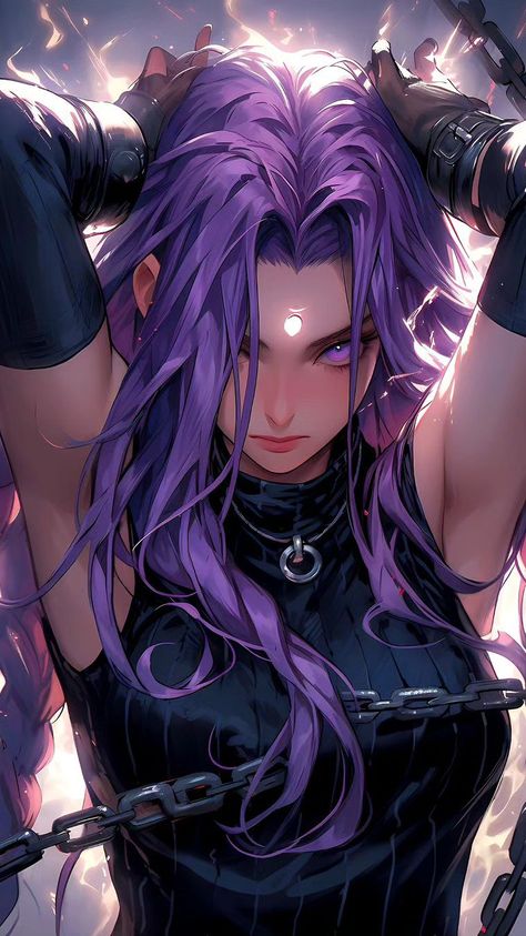 Purple Hair Character Design, Purple Hair Oc, Characters With Purple Hair, Purple Chakra, Hijab Anime, Girl With Purple Hair, Anime Purple Hair, Characters From Movies, Dark Purple Hair