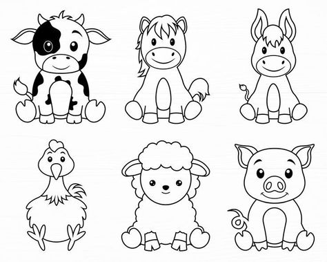 Farm Animals Svg, Cute Clip Art, Tier Tattoo, Farm Svg, Animal Templates, Farm Animal Coloring Pages, Barn Animals, Baby Farm Animals, Animal Cross Stitch Patterns