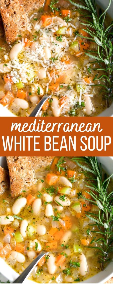 white bean soup with fresh veggies and herbs 10 Minute White Bean Parmesan Soup, Chicken And White Bean Soup Eating Well, Mediterranean Chicken And White Bean Soup, Vegetable White Bean Soup, White Bean Rice And Dill Soup, White Bean Carrot Soup, White Beans And Carrots, Mediterranean White Bean Soup Recipes, White Bean Orzo Soup