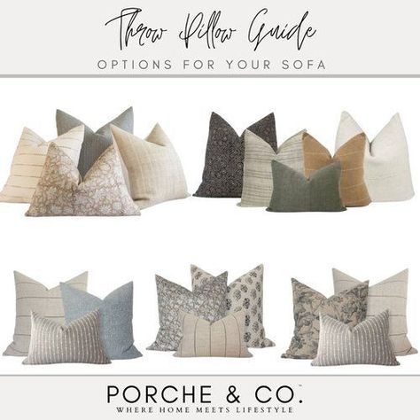 Add flair to your room decor with couch throw pillows! Our guide demystifies the process of pairing pillows and choosing sizes, making it easy to refresh your space. Discover expert tips for sofa pillow arrangement and creating stylish throw pillow combinations effortlessly. Visit our blog for our throw pillow guide. Best Pillows For Gray Couch, Pillow Groupings For Couch, Pillows With Grey Couch, Throw Pillow Guide, Pillow Guide, Couch Pillow Arrangement, Pillow Size Guide, 2025 Design, Pillow Combinations